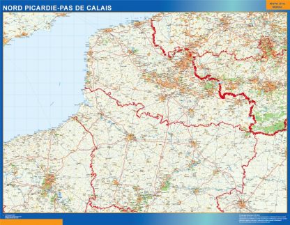 Mapa Picardie Pas Calais en Francia plastificado