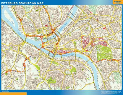 Mapa Pittsburg downtown plastificado