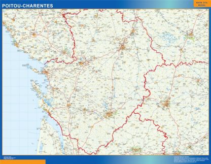 Mapa Poitou Charentes en Francia plastificado