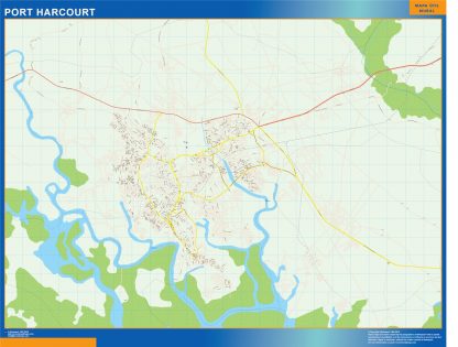 Mapa Port Harcourt en Nigeria plastificado