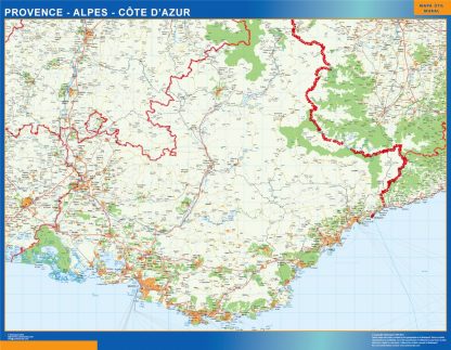 Mapa Provence Alpes Cote Azur en Francia plastificado