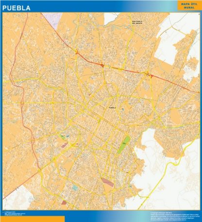 Mapa Puebla Centro en Mexico plastificado