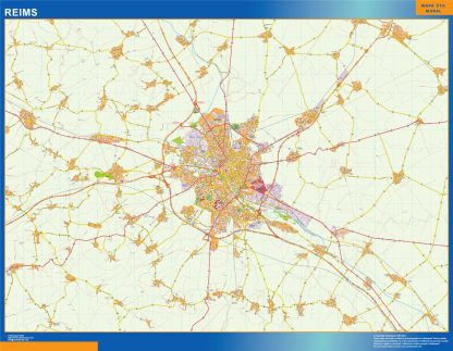 Mapa Reims en Francia plastificado