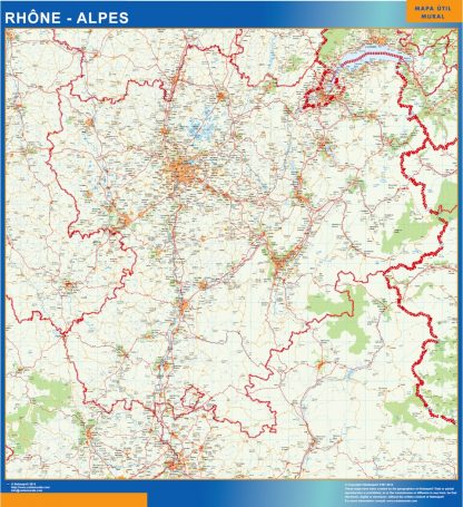 Mapa Rhone Alpes en Francia plastificado