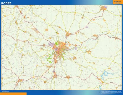 Mapa Rodez en Francia plastificado