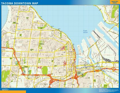 Mapa Tacoma downtown plastificado