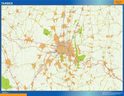Mapa Tarbes en Francia plastificado