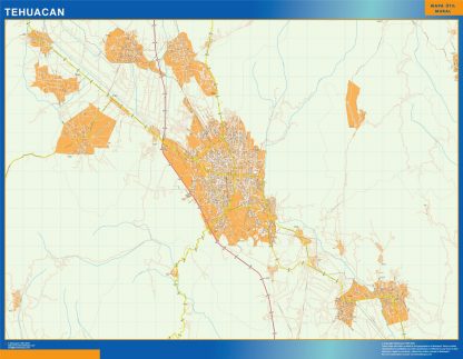 Mapa Tehuacan en Mexico plastificado