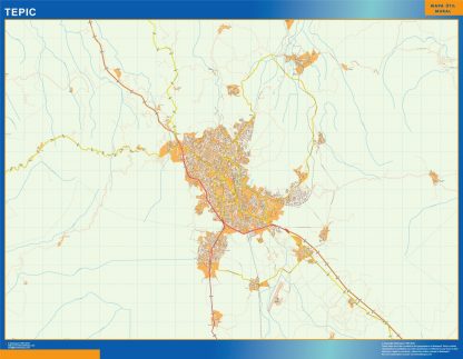 Mapa Tepic en Mexico plastificado