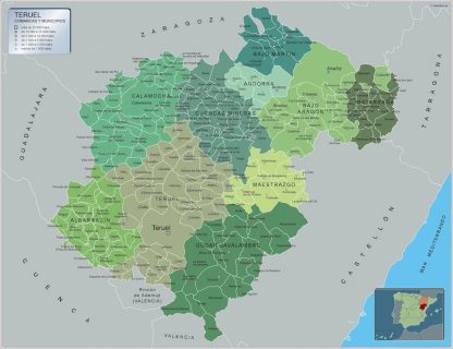 Mapa Teruel por municipios plastificado