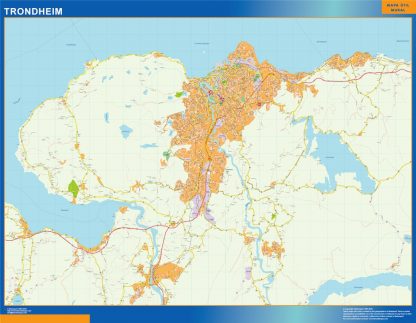 Mapa Trondheim en Noruega plastificado