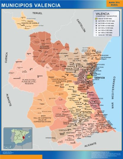 Mapa Valencia por municipios plastificado