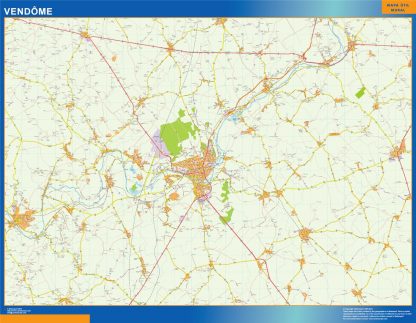 Mapa Vendome en Francia plastificado