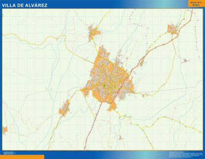 Mapa Villa De Alvarez en Mexico plastificado