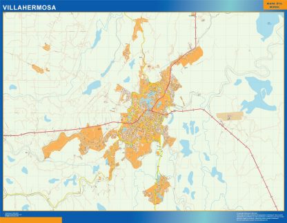 Mapa Villahermosa en Mexico plastificado