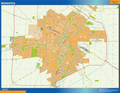 Mapa Winnipeg en Canada plastificado