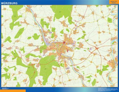 Mapa Wurzburg en Alemania plastificado