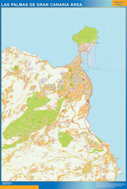 Mapa carreteras Las Palmas Gran Canaria Area plastificado