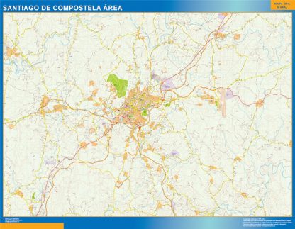 Mapa carreteras Santiago Compostela Area plastificado