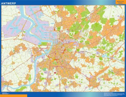 Mapa de Amberes en Bélgica plastificado