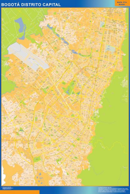 Mapa de Bogota Distrito Capital en Colombia plastificado