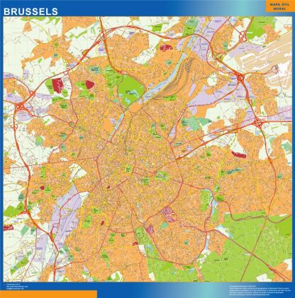 Mapa de Bruselas en Bélgica plastificado