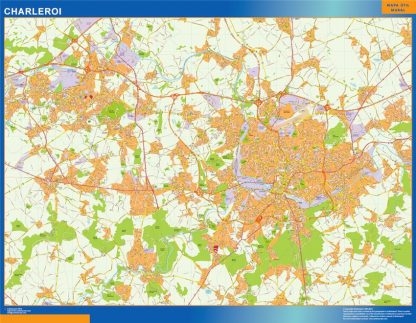 Mapa de Charleroi en Bélgica plastificado