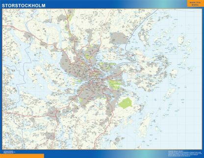 Mapa de Storstockholm en Suecia plastificado