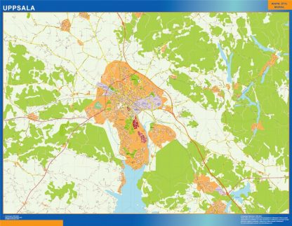 Mapa de Uppsala en Suecia plastificado