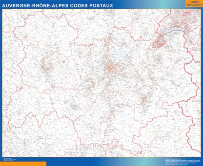 Mapa región Auvergne-Rhone-Alpes postal plastificado