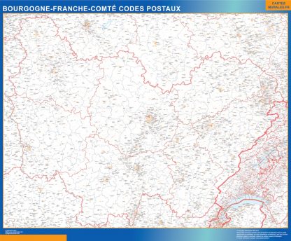 Mapa región Bourgogne Franche Comte postal plastificado