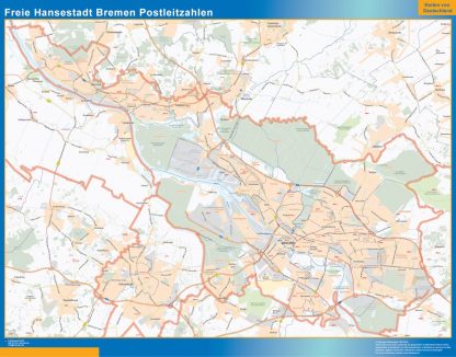 Mapa región Bremen codigos postales plastificado