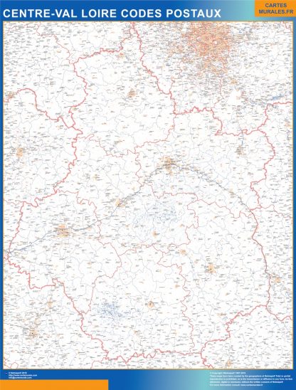 Mapa región Centre Val Loire postal plastificado