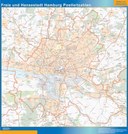 Mapa región Hamburgo codigos postales plastificado