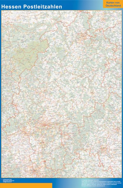 Mapa región Hessen codigos postales plastificado