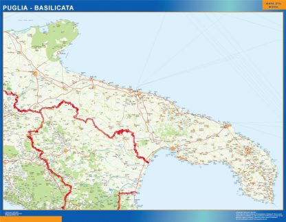 Mapa región Puglia Basilicata plastificado