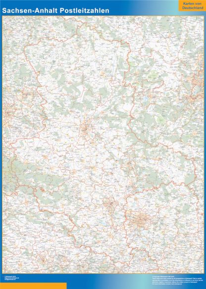 Mapa región Sachsen-Anhalt codigos postales plastificado
