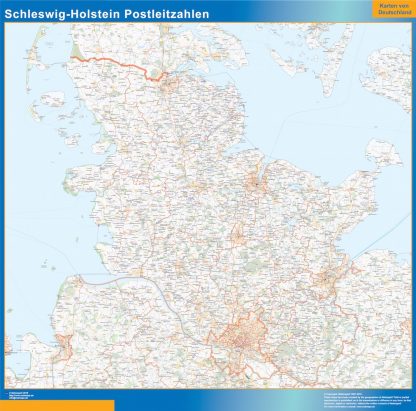 Mapa región Schleswig-Holstein codigos postales plastificado