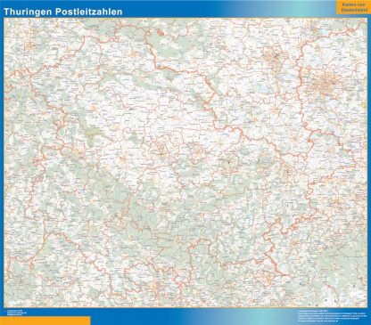 Mapa región Turingia codigos postales plastificado