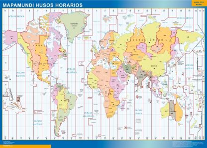 Mapamundi Husos Horarios plastificado