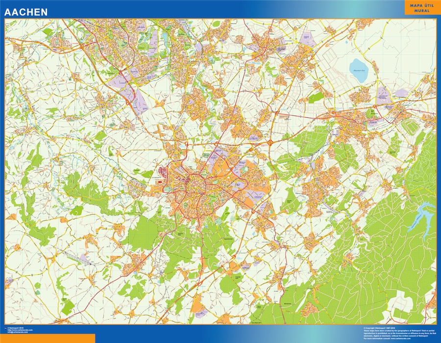 Mapa Aachen en Alemania plastificado gigante