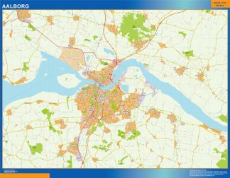 Mapa Aalborg en Dinamarca plastificado gigante