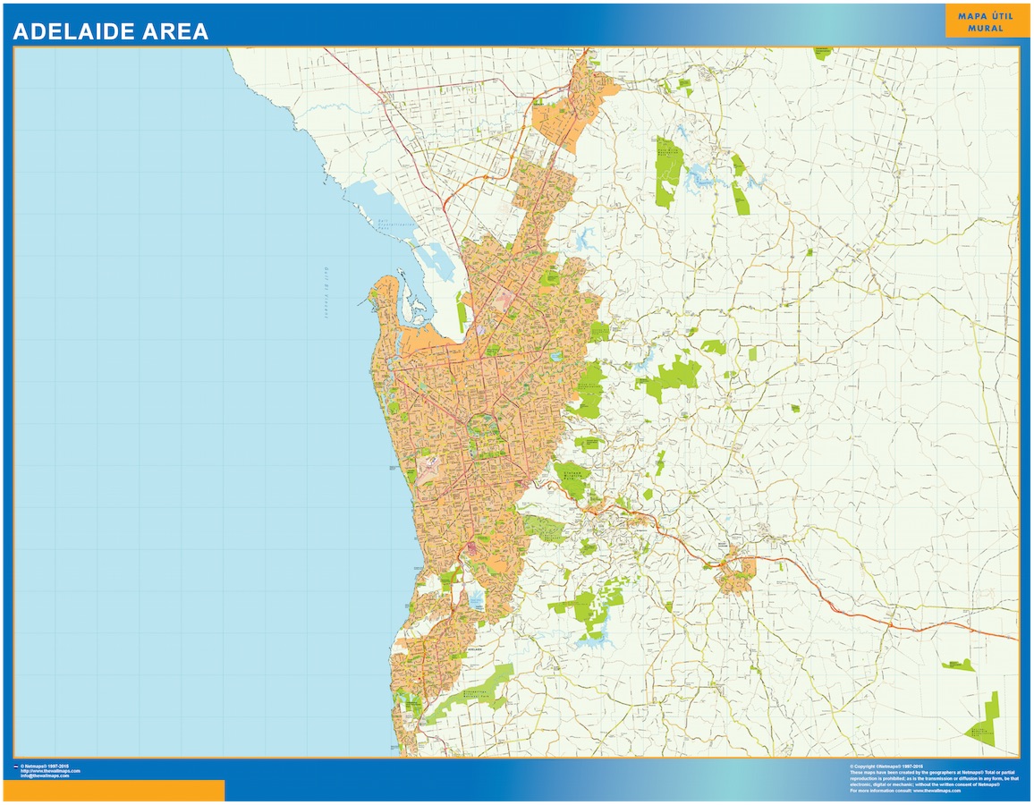 Mapa Adelaide Area Australia plastificado gigante