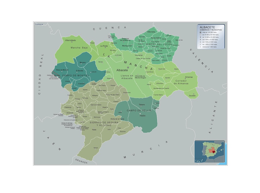 Mapa Albacete por municipios plastificado gigante