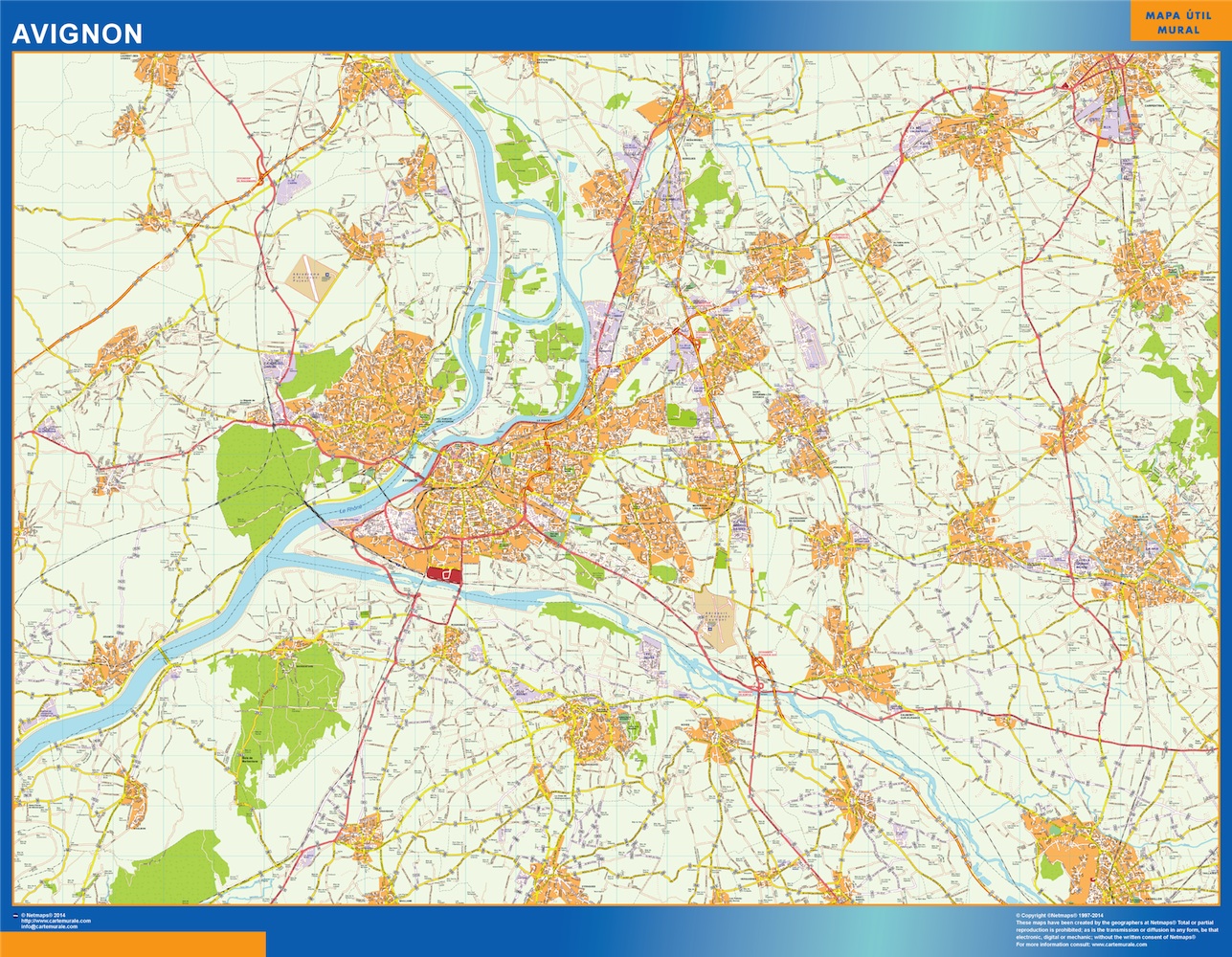 Mapa Avignon en Francia plastificado gigante