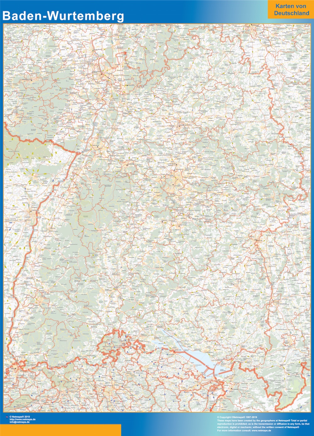 Mapa Baden-Wurtemberg plastificado gigante