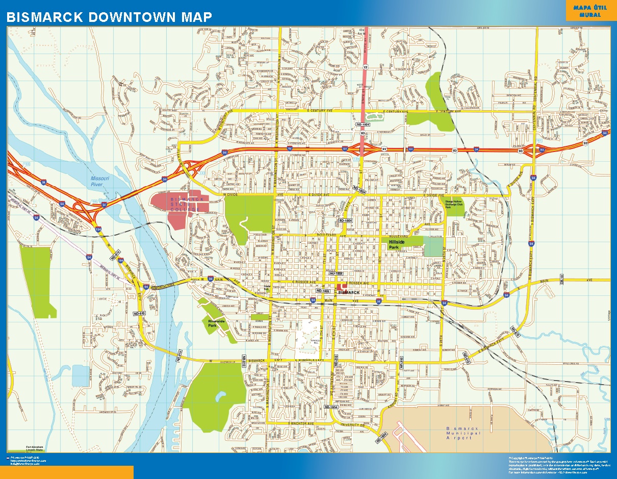Mapa Bismarck downtown plastificado gigante