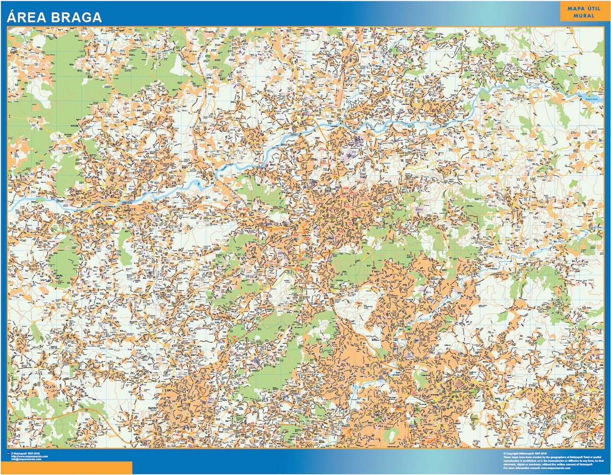 Mapa Braga área plastificado gigante