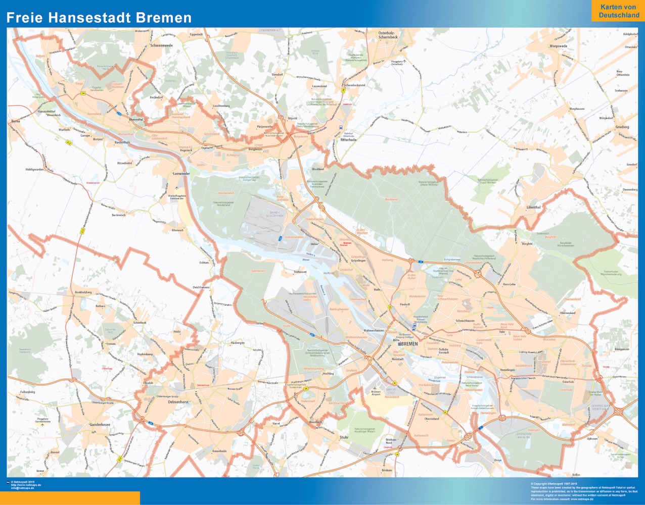 Mapa Bremen plastificado gigante