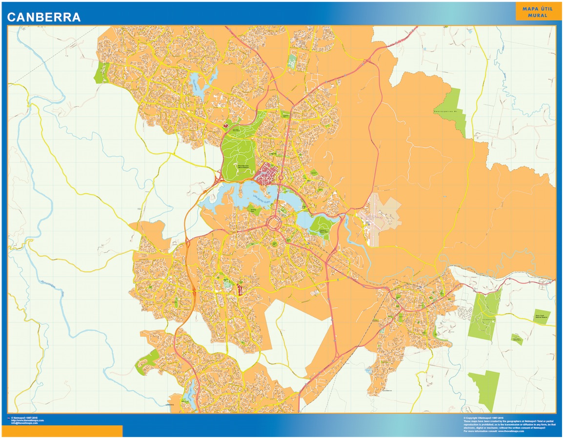 Mapa Canberra Australia plastificado gigante